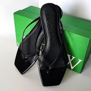 J.CREW (9) BLACK LEATHER SQUARE TOE THONG SANDAL